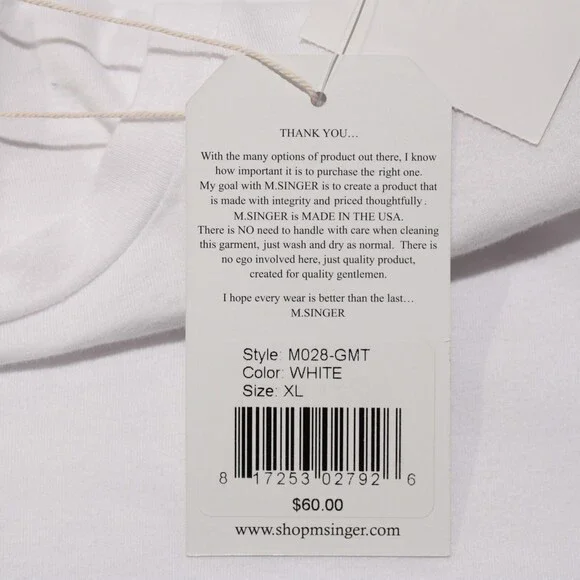 M. Singer NWD Long Sleeve T-Shirt Size XL in Solid White 100% Cotton - Picture 7 of 10